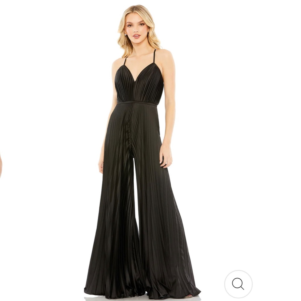 Mac Duggal Pleated Plunge Neck Wide Leg Jumpsuit